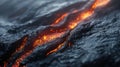 Flowing lava in volcanic landscape captured in dramatic close-up Royalty Free Stock Photo
