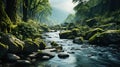 Flowing Life: Water Stream Symbolizing the Cycle of Life. Generative AI