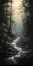 Flowing Light: A Hyper-realistic Forest Painting With Monochrome And Side Lighting
