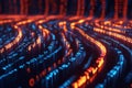 Flowing lines, binary code, and network connections create an abstract representation of big data Royalty Free Stock Photo