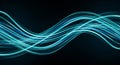 Flowing luminous teal light trails creating a dynamic wave pattern against a deep dark background Royalty Free Stock Photo
