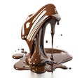 Flowing melted chocolate isolated on white background. Generative AI illustration