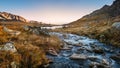 Flowing mountain river in High Tatras at sunset Royalty Free Stock Photo