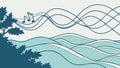 Flowing Music Notes Over Dynamic Ocean Waves, Harmonic Nature, vector design Generative AI Royalty Free Stock Photo