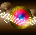 Flowing Music Notes on Vinyl Record Background