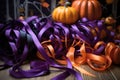 flowing orange and purple halloween-themed ribbons