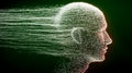 Flowing particles transforming into a human head: artificial intelligence and Royalty Free Stock Photo