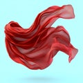Flowing red fabric rendering on light blue background design isolated on white background