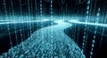 Digital stream of binary code flowing in a futuristic cyberpunk environment Royalty Free Stock Photo