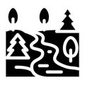flowing river among different types of trees icon Vector Glyph Illustration