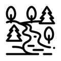 Flowing river among different types of trees icon vector outline illustration