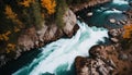 Flowing river rapids photographed from directly above with motion blur