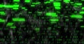 Flowing rows of green binary code rippling on pixelated virtual data grid, with glowing data blocks Royalty Free Stock Photo