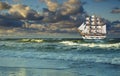 Flowing with sea sailing-ship Royalty Free Stock Photo