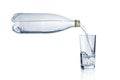 Flowing soda water from plastic bottle into glass on white background Royalty Free Stock Photo