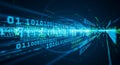 Flowing stream of binary code with glowing blue and green lights and motion blur effect Royalty Free Stock Photo