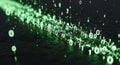 Flowing stream of glowing green binary code numbers travels across a dark digital surface Royalty Free Stock Photo