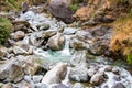 Flowing stream through green mossy rocks in forest, Royalty Free Stock Photo