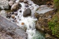 Flowing stream through green mossy rocks in forest, Royalty Free Stock Photo