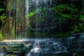 Flowing stream of water in the forest area. Waterfall in the woods