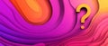 Flowing warm and cool tones surround a white question mark in the center, creating a dynamic and captivating artwork.