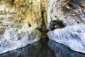 Flowing water from beneath the rocks