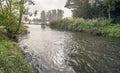 Flowing water in a creek near the outflow opening of a pumping s