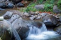 Long exposure of a little waterfall of a small river Royalty Free Stock Photo