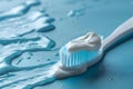 Flowing water over a clean toothbrush, AI-generated. Royalty Free Stock Photo