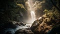 Flowing water splashing on majestic tropical cliff generated by AI