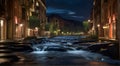 Flowing water stream at night Royalty Free Stock Photo