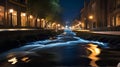 Flowing water stream at night Royalty Free Stock Photo