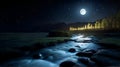 Flowing water stream at night Royalty Free Stock Photo