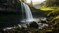 Flowing water in a tranquil scene, nature beauty in motion generated by AI
