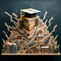 Flowing Wisdom: Graduation Cap amidst Cascading Knowledge