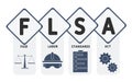 FLSA - fair labor standards act acronym business concept background.