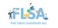 FLSA, Fair Labor Standards Act. Concept with keywords, letters and icons. Flat vector illustration. Isolated on white