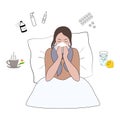 Flu cold or allergy symptom cartoon. Royalty Free Stock Photo