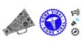 Flu Collage Megaphone Icon with Caduceus Grunge Gone Viral Stamp