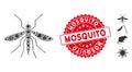 Flu Collage Mosquito Icon with Distress Round Mosquito Seal