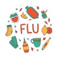Poster with set of flu treatments Royalty Free Stock Photo