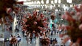 Flu coronavirus floating on air at passenger boarding area terminal airport