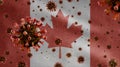Flu coronavirus floating over Canadian flag. Canada and pandemic Covid19 closeup
