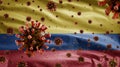 Colombian flag waving with Coronavirus outbreak. Pandemic Covid 19 Colombia