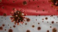 Flu coronavirus floating over Indonesian flag. Indonesia and pandemic Covid 19 Royalty Free Stock Photo