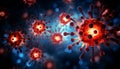 Flu covid 19 virus cell on dark blue background during coronavirus outbreak and influenza pandemic Royalty Free Stock Photo