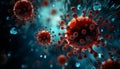 Flu covid 19 virus cell on dark blue background, depicting covid 19 outbreak and influenza Royalty Free Stock Photo