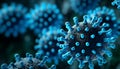 Flu covid 19 virus cell on dark blue backgroundconceptual image of coronavirus and influenza. Royalty Free Stock Photo