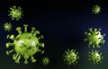 Flu or HIV coronavirus floating in fluid microscopic view, pandemic or virus infection concept - 3D illustration