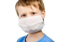 Flu illness child boy in surgical mask